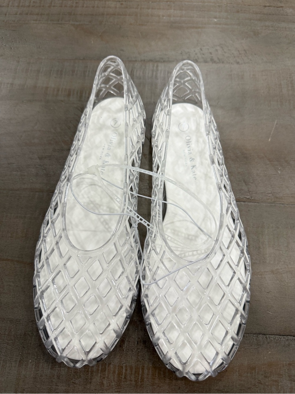 Olivia & Kate Clear Jelly Lace-Up Ballet Flats Size 7 NWOT